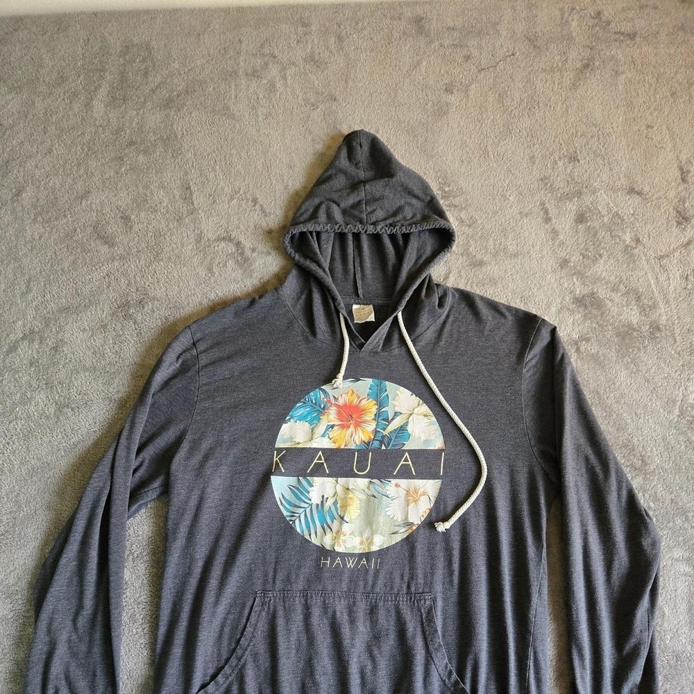 Aloha Kauai Hawaii Hoodie Women XL Grey Floral Hibiscus Tropical Graphic Top